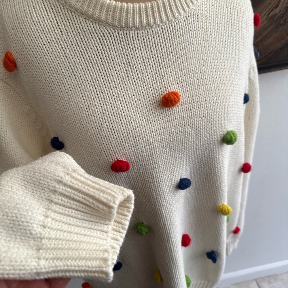 Modcloth Cream Sweater with Colorful Pom-Poms, XXL - Picture 3 of 7
